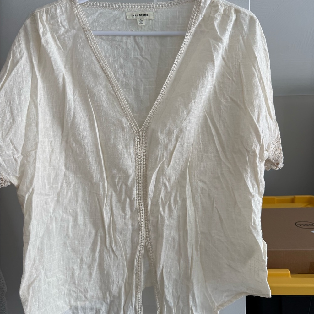 Max Studio Ivory V-Neck Blouse